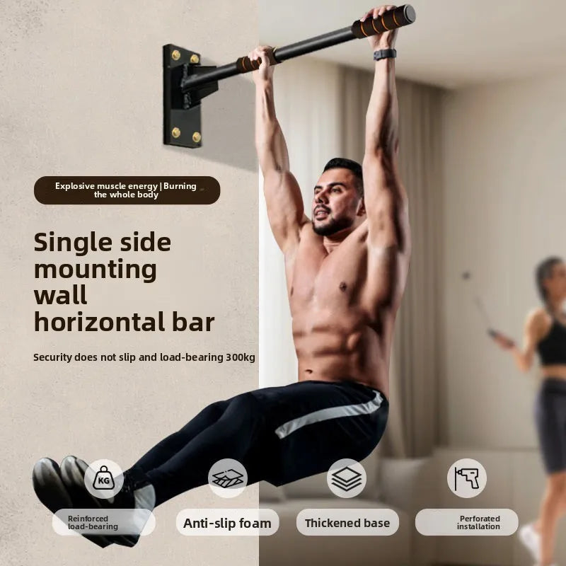 Solid Round Steel Unilateral Horizontal Bar Indoor Household Pull-up High Load-bearing Wall Installation Fitness Equipment