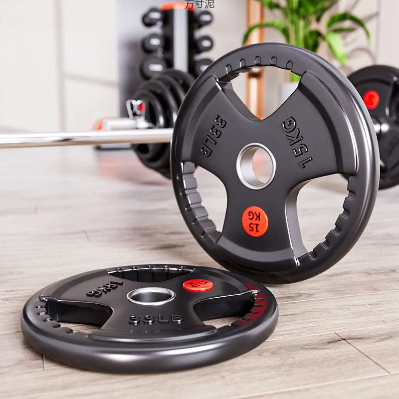 Weightlifting Hard Pull Rubber Barbell Plates Large Hole Bar Barbell Plates Three Hole Handheld Barbell