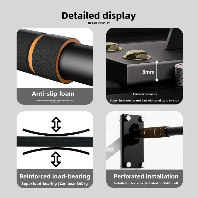 Solid Round Steel Unilateral Horizontal Bar Indoor Household Pull-up High Load-bearing Wall Installation Fitness Equipment