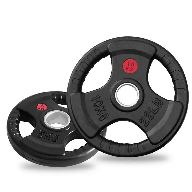 Weightlifting Hard Pull Rubber Barbell Plates Large Hole Bar Barbell Plates Three Hole Handheld Barbell