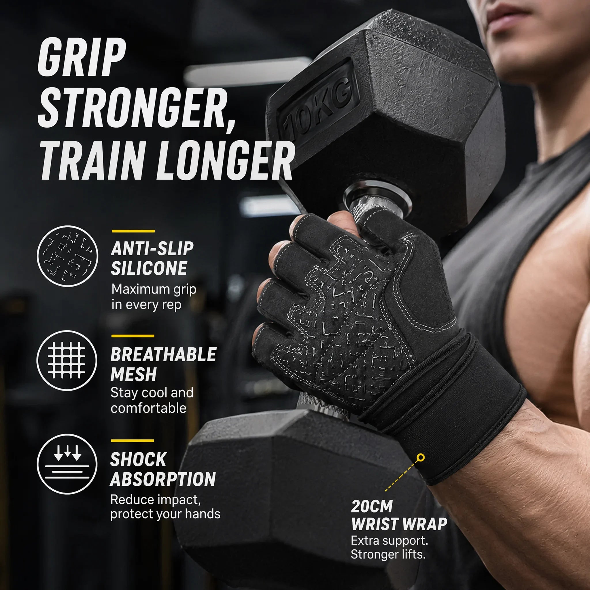 Weight Lifting Gym Gloves with Wrist Straps, Anti-Slip Half Finger Workout Gloves, Breathable Palm Protection Anti-Cocoon Grips