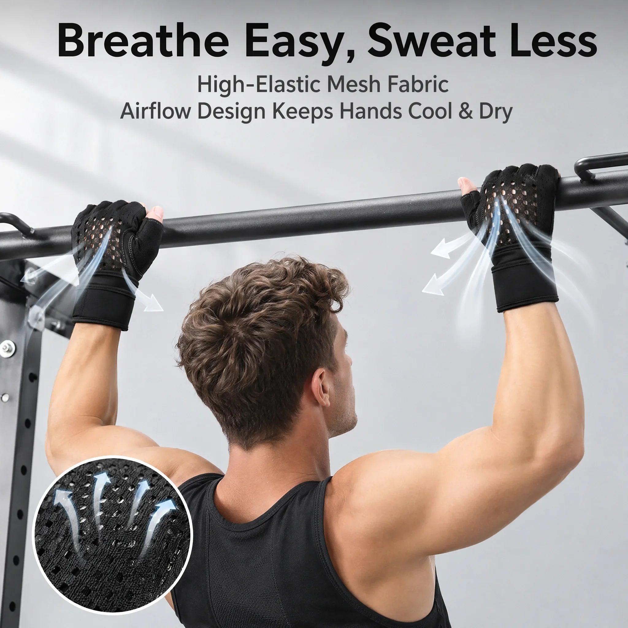 Weight Lifting Gym Gloves with Wrist Straps, Anti-Slip Half Finger Workout Gloves, Breathable Palm Protection Anti-Cocoon Grips