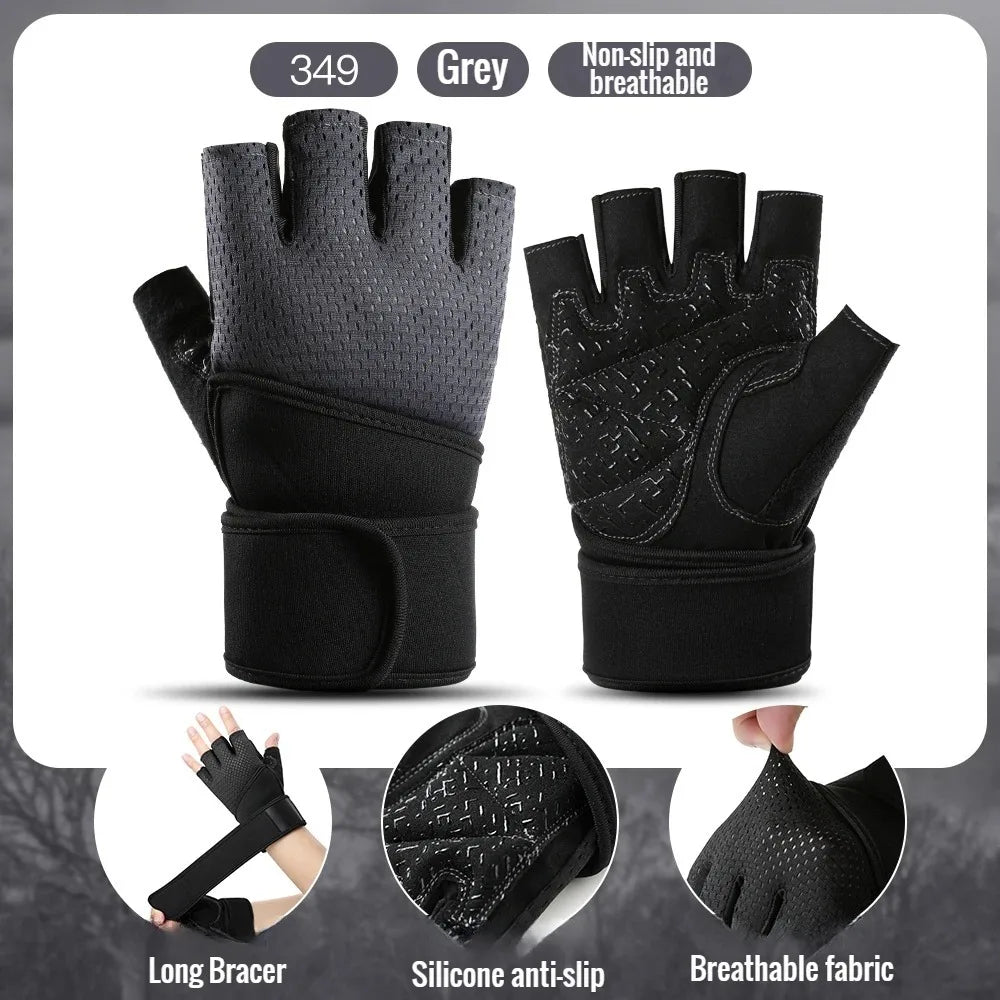 Weight Lifting Gym Gloves with Wrist Straps, Anti-Slip Half Finger Workout Gloves, Breathable Palm Protection Anti-Cocoon Grips