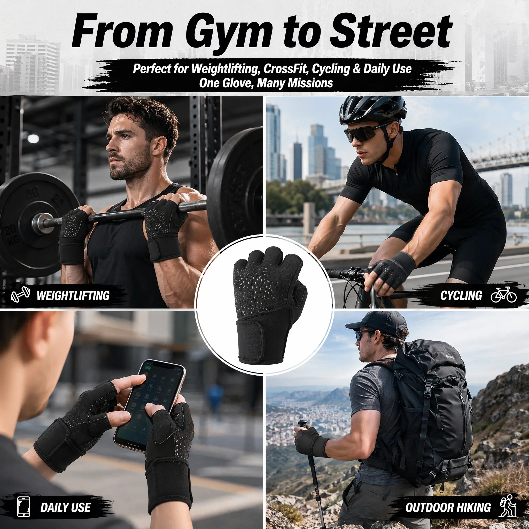 Weight Lifting Gym Gloves with Wrist Straps, Anti-Slip Half Finger Workout Gloves, Breathable Palm Protection Anti-Cocoon Grips