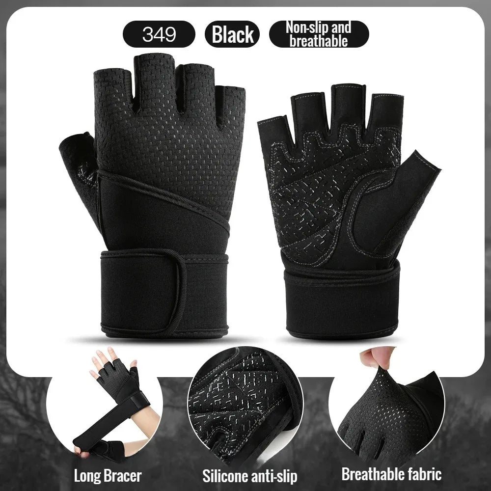 Weight Lifting Gym Gloves with Wrist Straps, Anti-Slip Half Finger Workout Gloves, Breathable Palm Protection Anti-Cocoon Grips